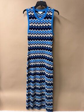 Ramy Brook Blue Navy Cream Chevron Knit Dress M